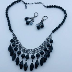 1928 Black Statement Necklace & Earring Set